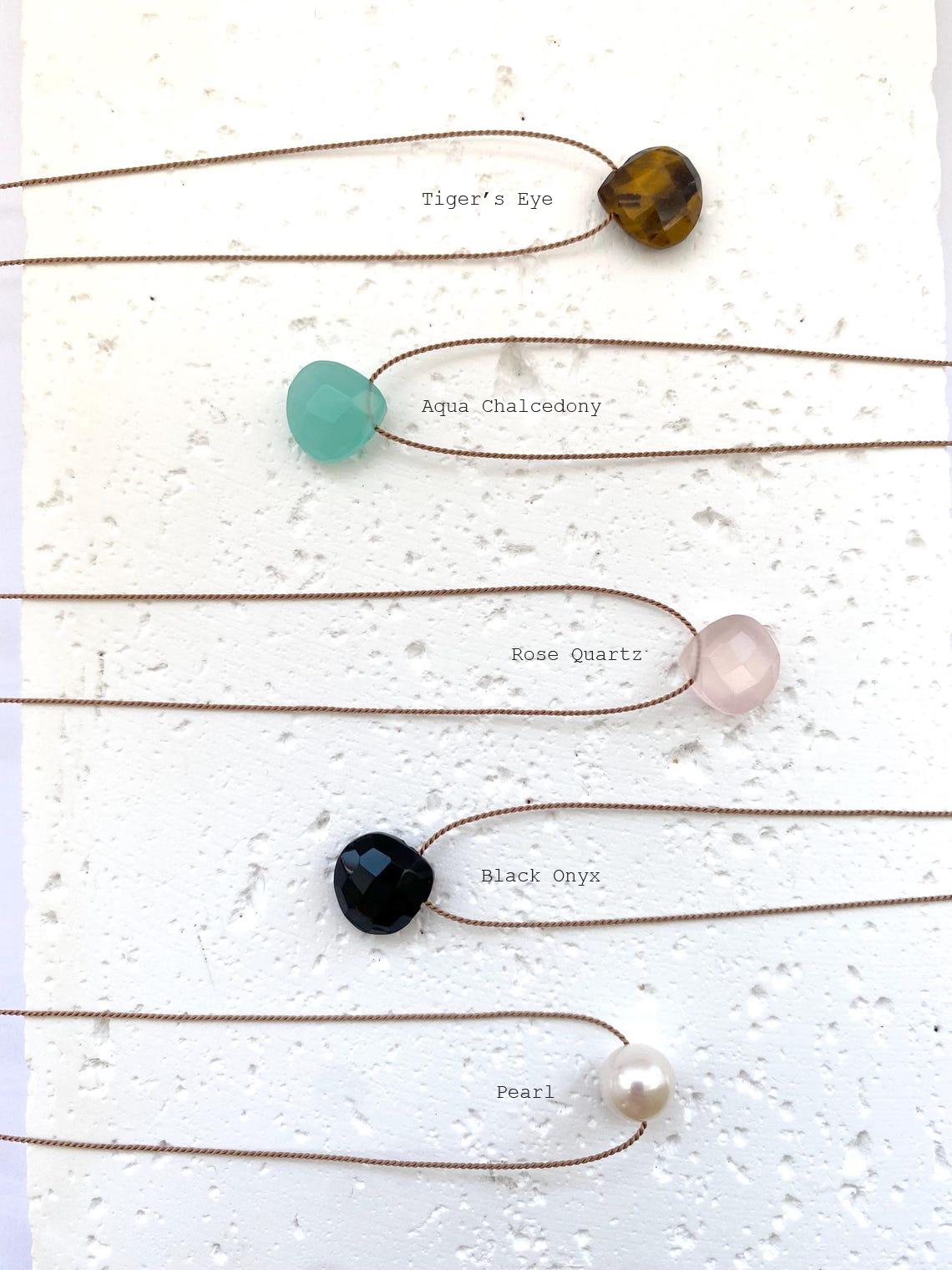 Fine Silk Cord Necklace - Aqua Chalcedony