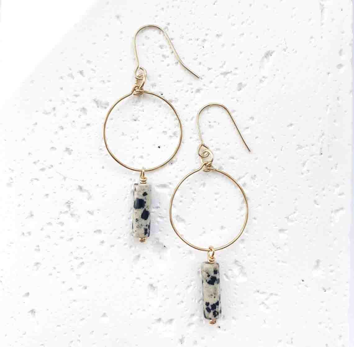 Astra Drop Hoop Earrings - Dalmation Jasper