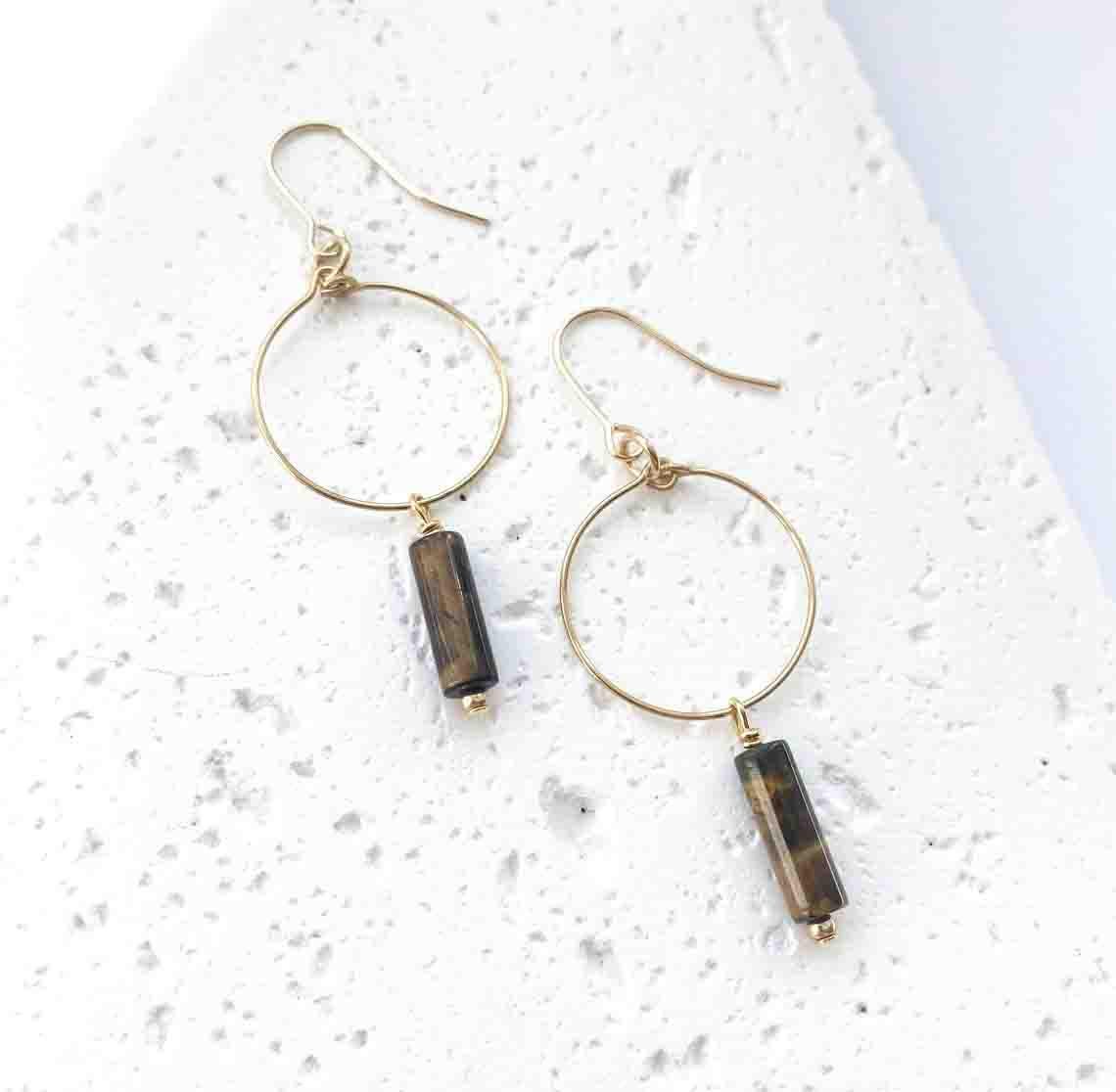 Astra Drop Hoop Earrings - Tiger's Eye