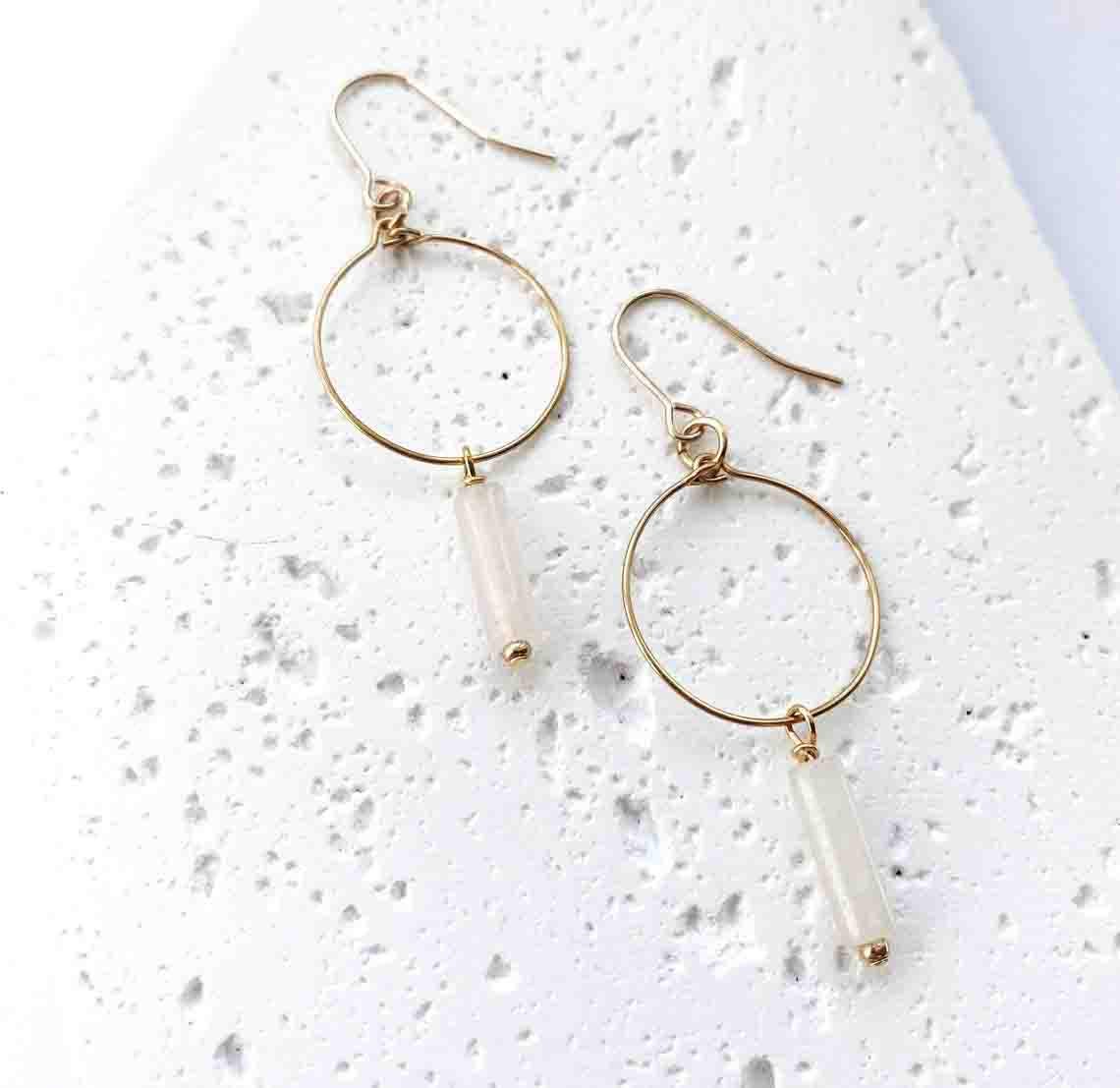 Astra Drop Hoop Earrings - Rose Quartz