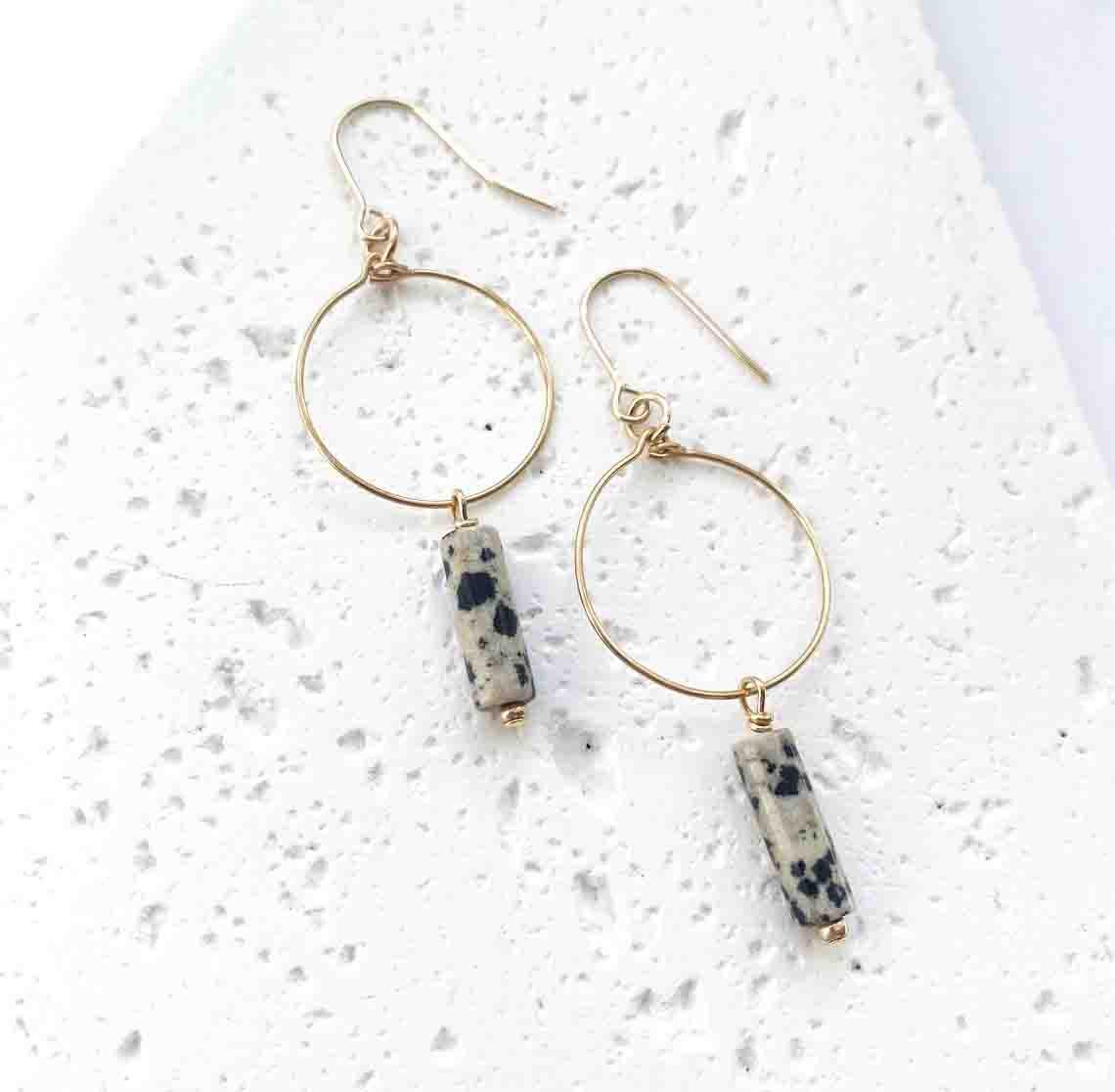 Astra Drop Hoop Earrings - Dalmation Jasper